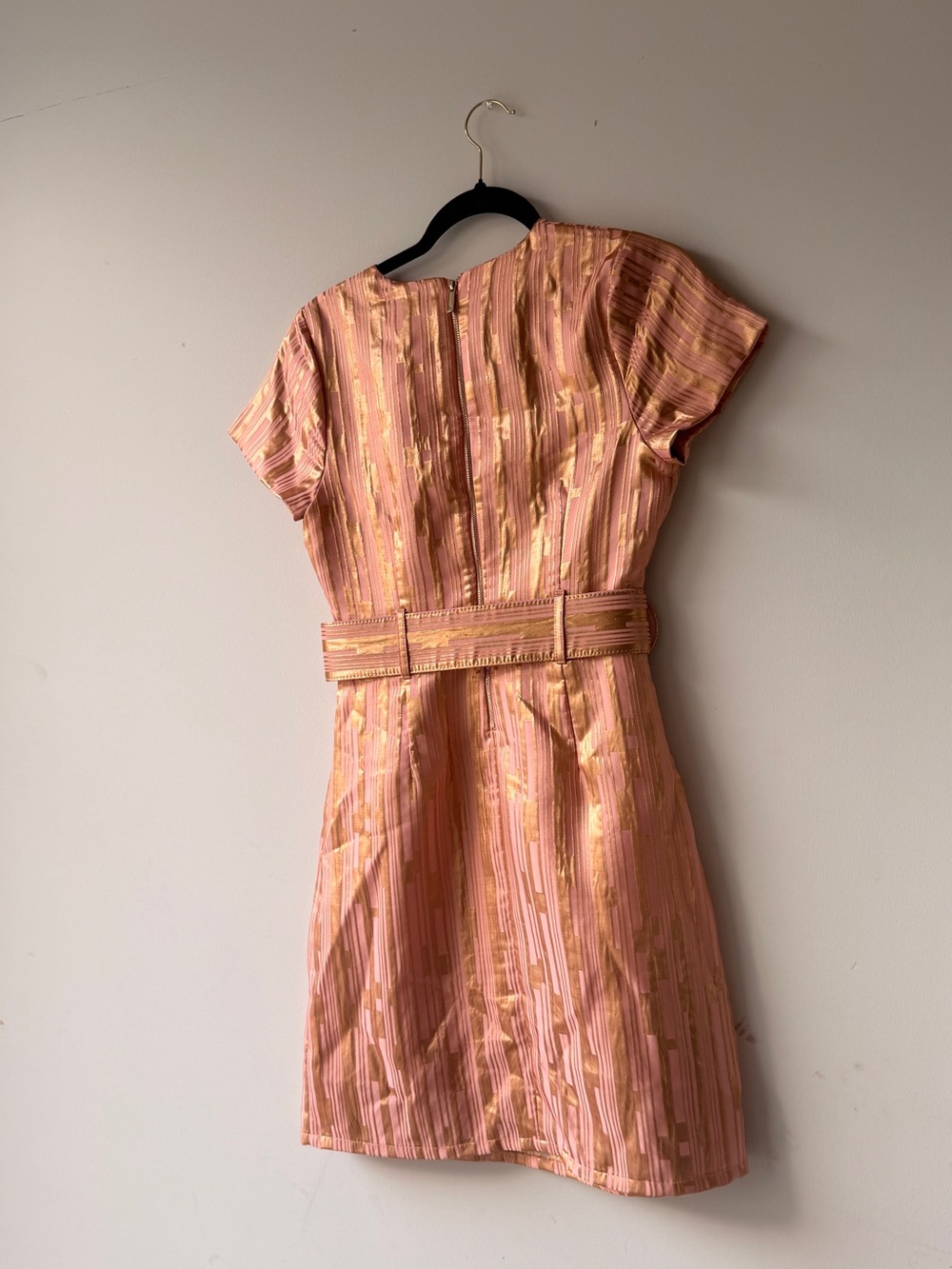 JB by Julie Brown Pink and Gold Metallic Belted Party Dress - Picture 6 of 6